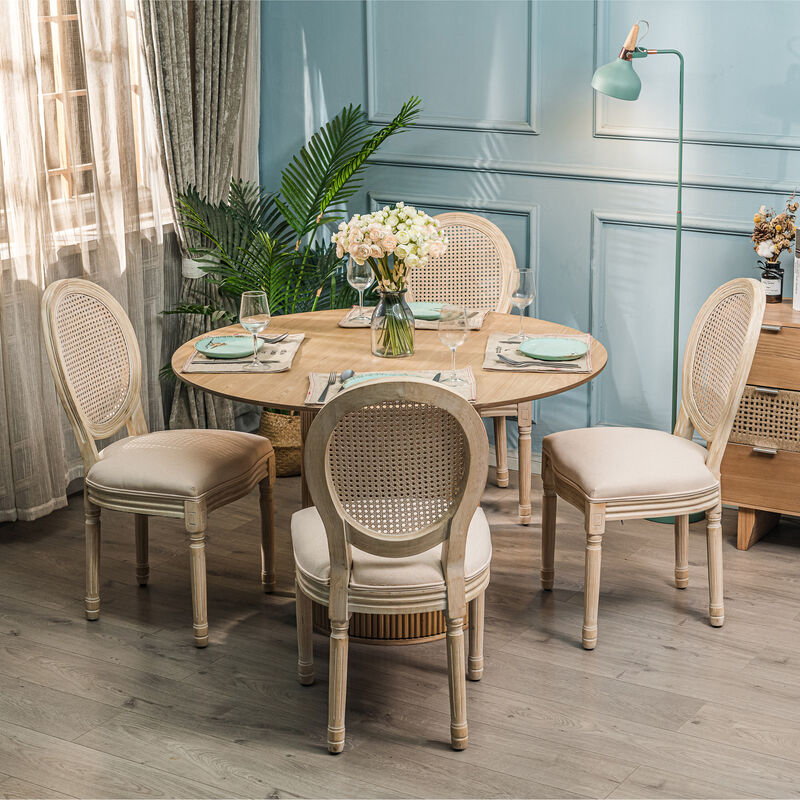 RICHELIEU Set of 2 Wooden Dining Chairs with Cane Backs and Fabric Seats