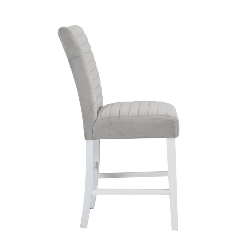 Zav 19 Inch Upholstered Counter Chair, Channel Stitching, Set of 2, Gray-Benzara