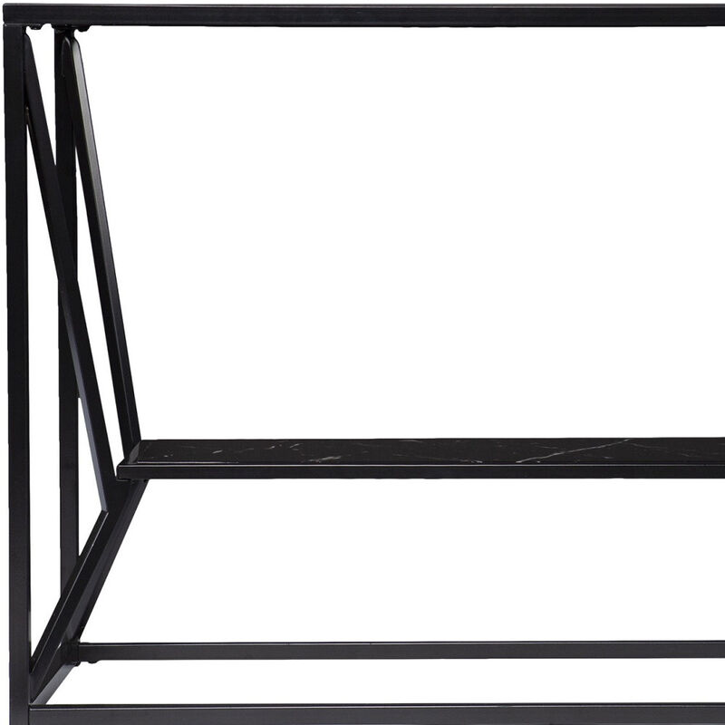 HomeRoots 42" Black Glass and Metal A Frame Console Table With Shelf image number 5