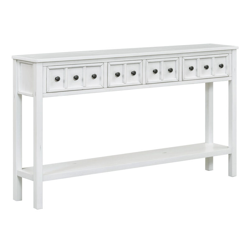 Whisen Rustic Entryway Console Table with Drawers and Bottom Shelf - Gray Wash