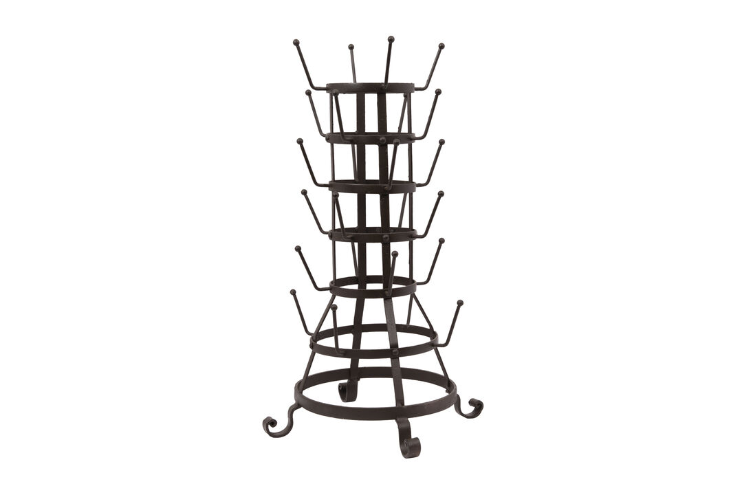 Farmhouse Metal Bottle Holder with 24 Hooks, Black Iron Finish