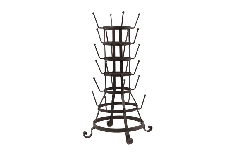 Farmhouse Metal Bottle Holder with 24 Hooks, Black Iron Finish image number 0