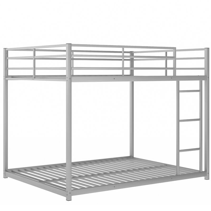 Whisen Full over Full Metal Low Bunk Bed with Ladder and Guardrail - Black