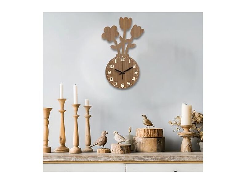 Vase Flower Irregular Shape Printed Wall Clock 52 Inch Silent Non Ticking image number 3