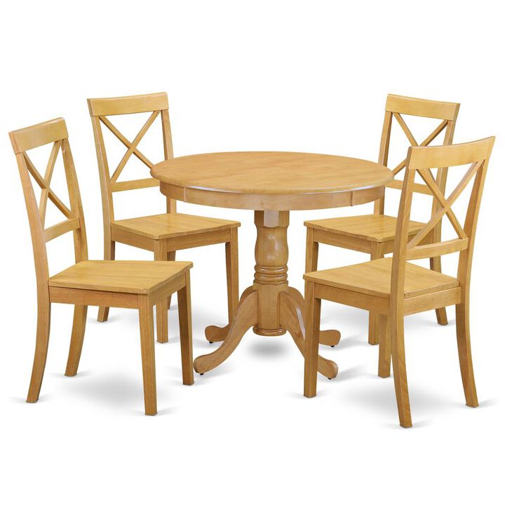 East West Furniture Dining Room Set Oak, ANBO5-OAK-W