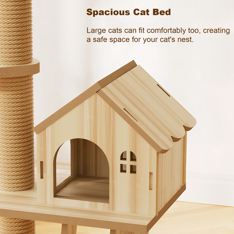 Floor to Ceiling Cat Tree with Adjustable Height Wood Condo Hammock and Scratching Post for Indoor Cats 98 to 110 Inch