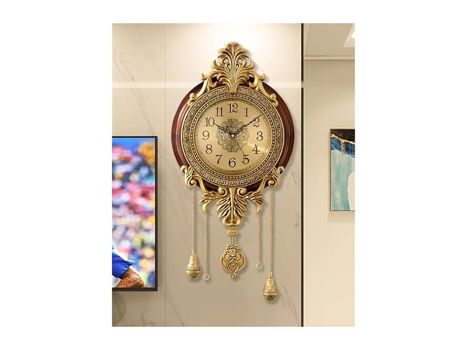 Pendulum Vintage Antique Metal Wooden Wall Clock Silent Non Ticking Office Decor