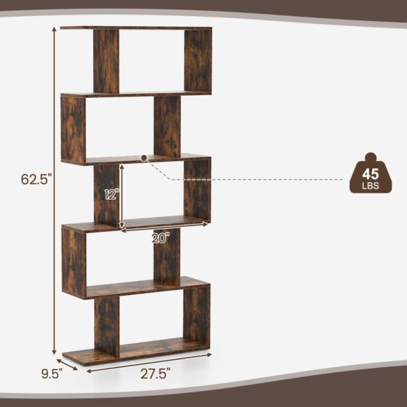Hivvago 5-Tier Bookshelf with Anti-Toppling Device for Living Room Home Office