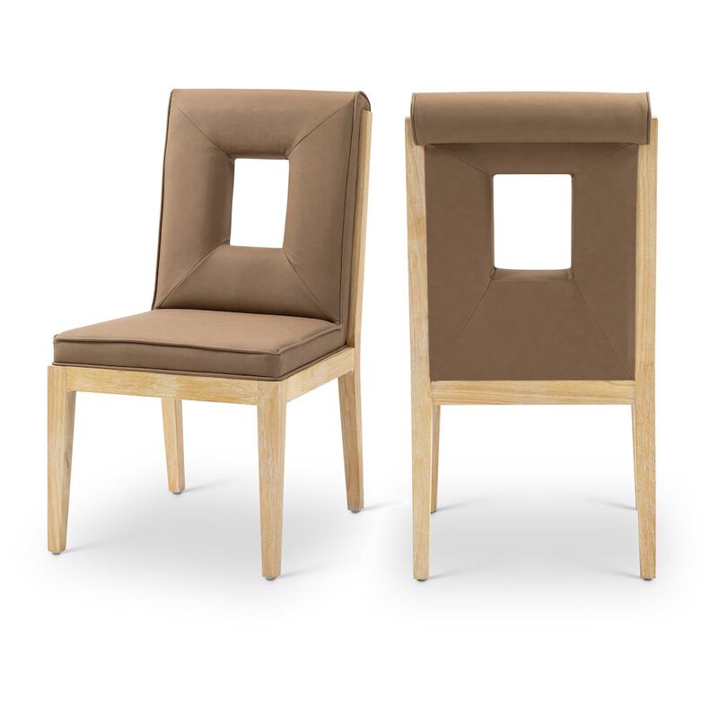 Meridian Furniture Gwendolyn Brown Vegan Leather Dining Side Chair, Set of 2
