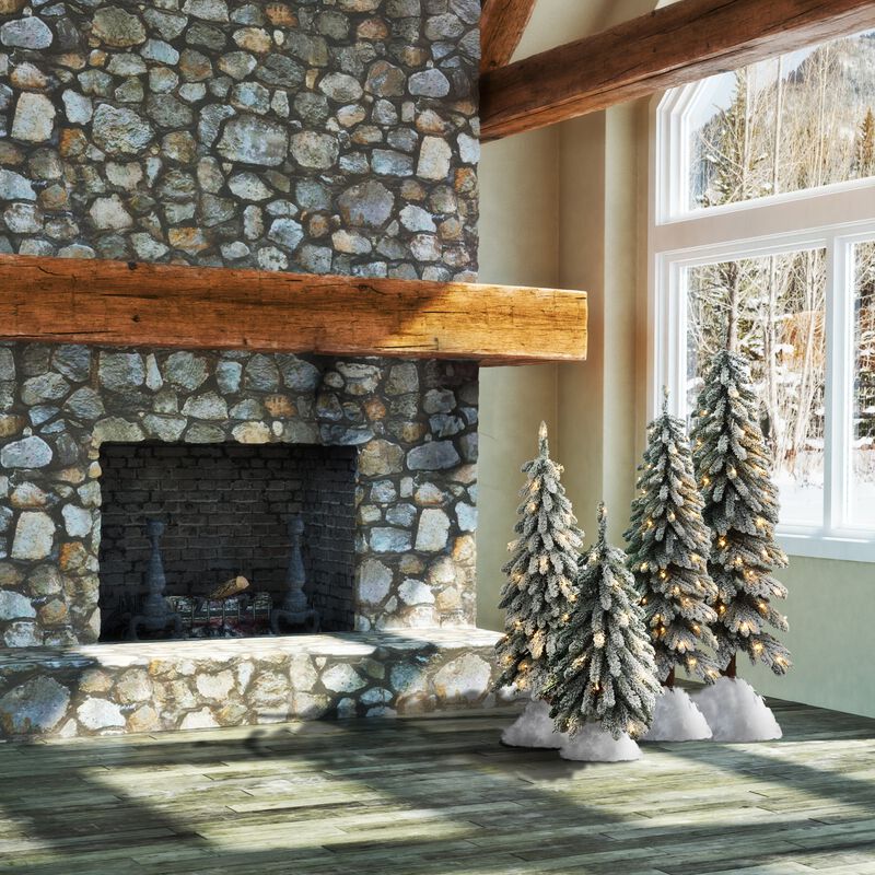 4 Foot Lightly Flocked Alpine Tree Pre-Lit Warm LED Lights with Timer and Real Wood Trunk image number 5