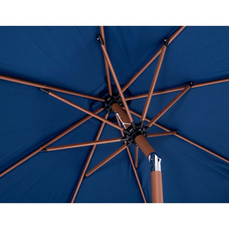 Meridian Furniture Amalfi Navy With Cream Piping / Teak Metal Patio Umbrella with Base Sets