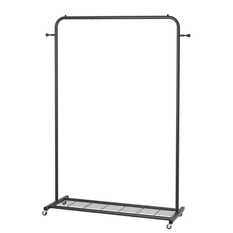 Hivvago Black Modern Garment Rack Clothes Hanging Rod with Lockable Wheels