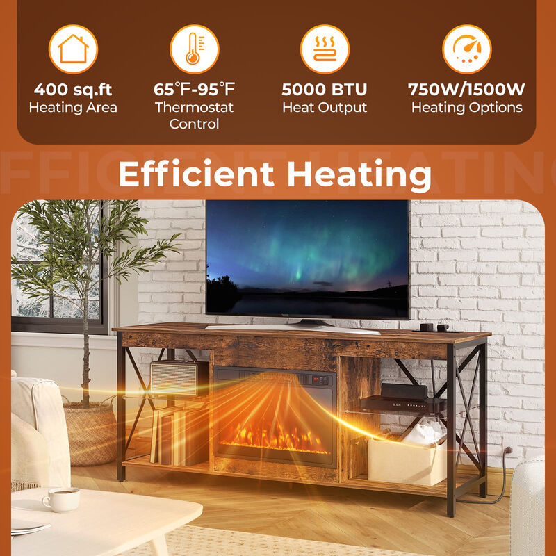 Electric Fireplace Heater with Adjustable Flame Color and Brightness for Home Heating