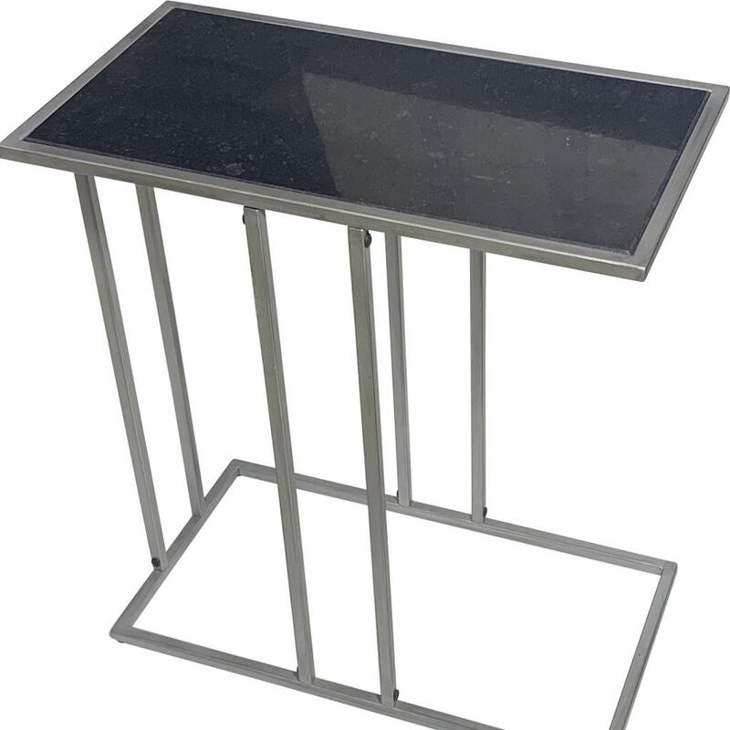 HomeRoots 26" Black and Gunmetal Marble and Iron Frame End Table image number 4