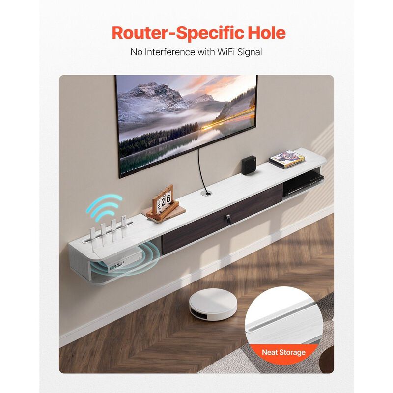 Floating TV Stand with Storage Cabinet, Wall Mounted Entertainment Center with Cable Management-White image number 3