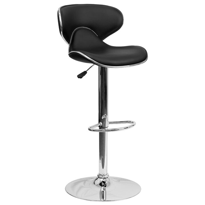 Flash Furniture Devin Contemporary Cozy Mid-Back Black Vinyl Adjustable Height Barstool with Chrome Base