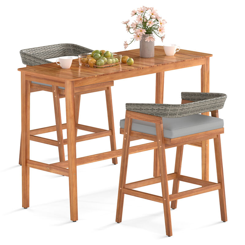 3-Piece Patio Counter Height Bar Set with 2 Cushioned Barstools for Outdoor Comfort