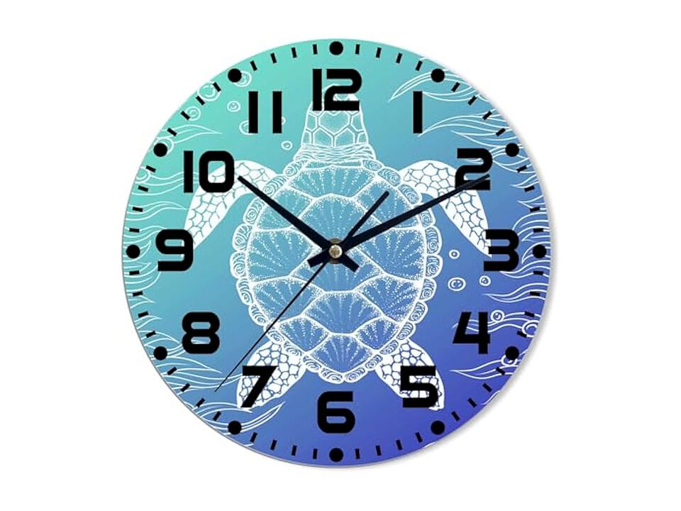 Underwater Sea Turtle Retro Line Wall Clock 10 Inch Silent Non Ticking