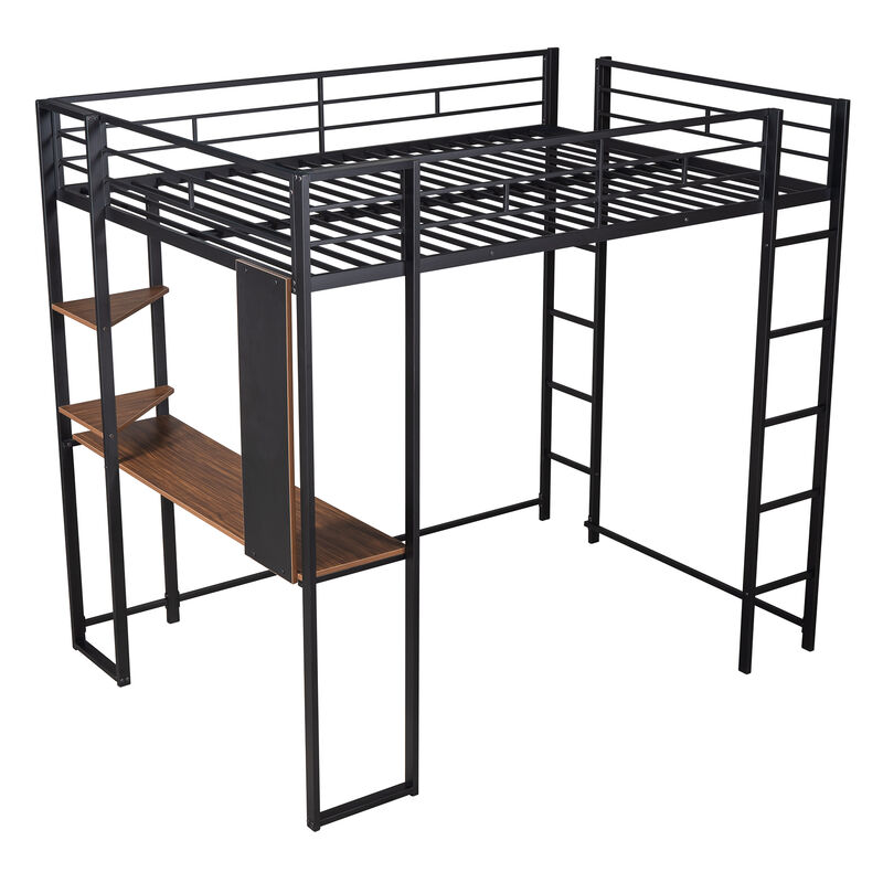 Whisen 79.5"x57" Full Size Metal Loft Bed with Desk 2 Shelves for Bedroom image number 6
