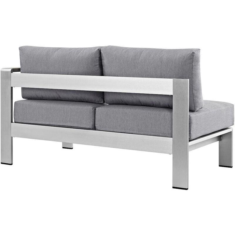 Silver Gray Shore Outdoor Patio Aluminum Right-Arm Loveseat - Benzara