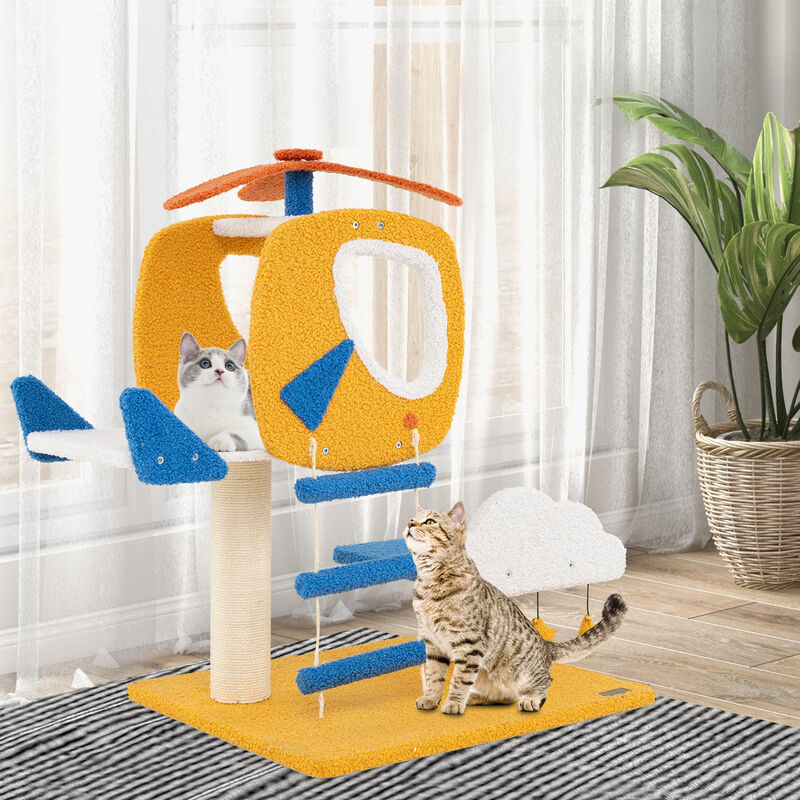 Indoor Small Aviation-themed Cat Tree Cat Tower with Helicopter Top Perch