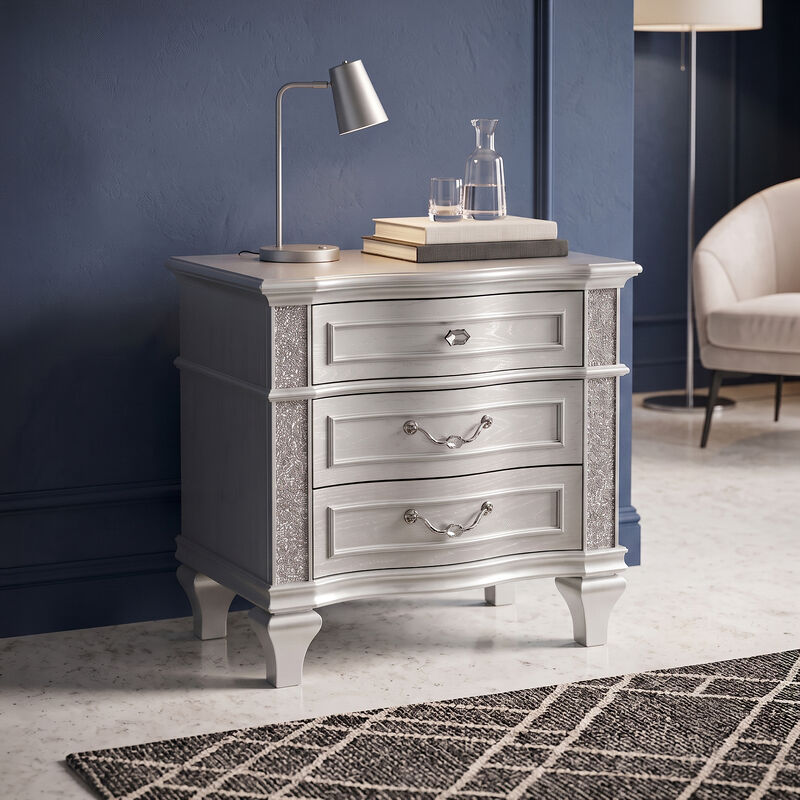 Mystic Glam Nightstand with 3 Drawers, Crystal Accents and Velvet-Lined Drawer image number 6