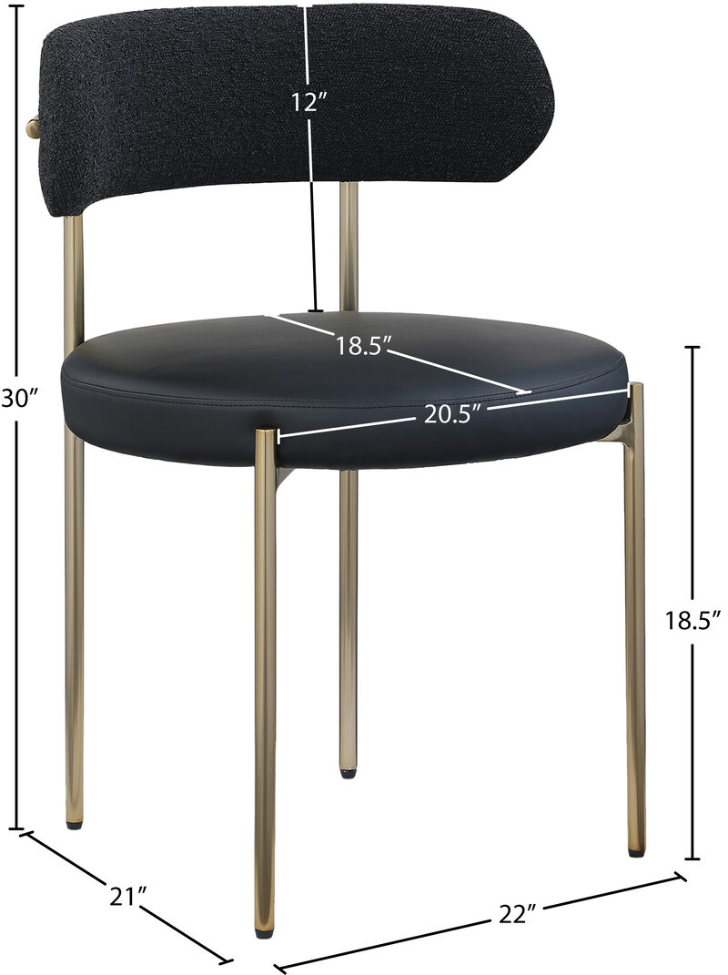 Meridian Furniture Beacon Black Vegan Leather and Boucle Fabric Dining Chair, Set of 2