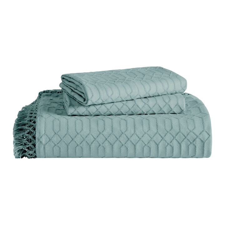 Geometric Fringe Cotton Bedspread Set, 3-Piece Lightweight Comfort