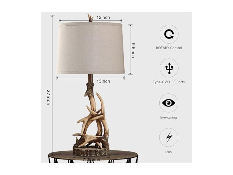 USB Port Rustic Table Lamp For Living Room Bedroom Nightstand image number 1