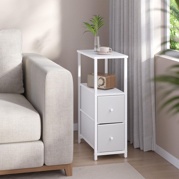 TUTOTAK Small Narrow End Table, Set of 2, Side Table, Nightstand with 2 Cloth Drawers, Couch Table, for Living Room, Bedroom, Be