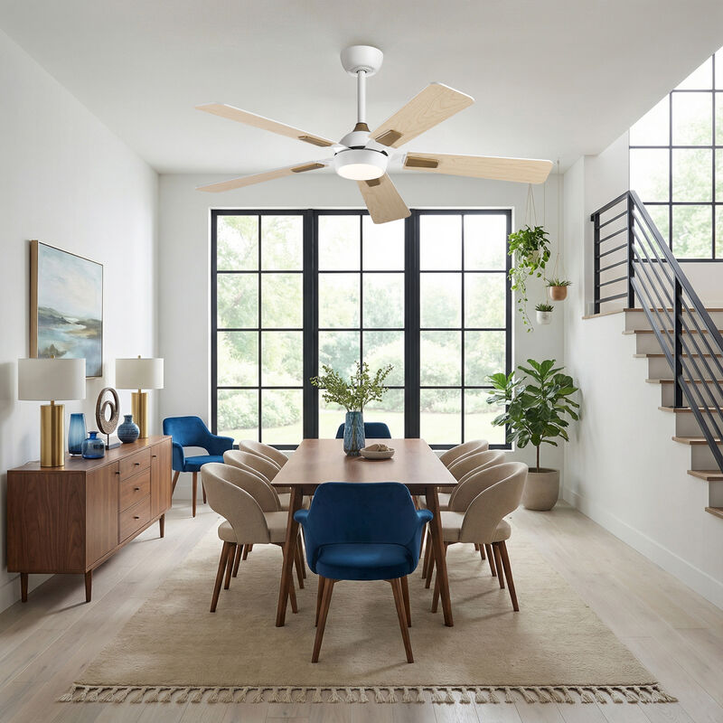 52" Modern Matte White Reversible Dimmable Smart Ceiling Fan with Light, APP Control and Remote image number 3