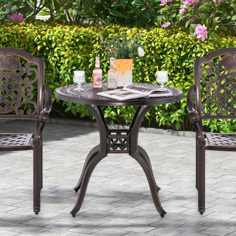 Hivvago Cast Aluminum Table Patio Round Dining Table with Umbrella Hole