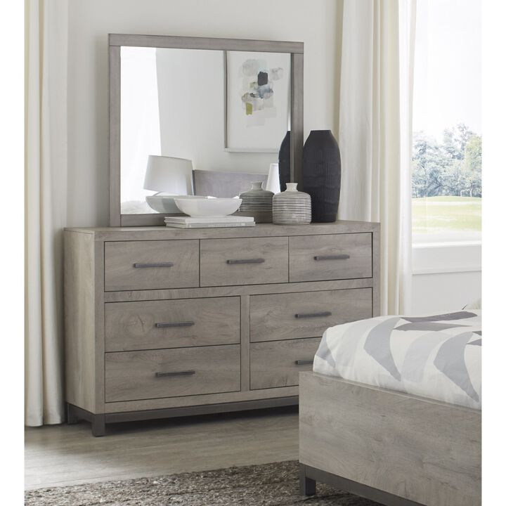 Attractive Gray Finish 1pc Dresser of 7x Drawers Metal Bar Hardware Premium Melamine Board Wooden Bedroom Furniture
