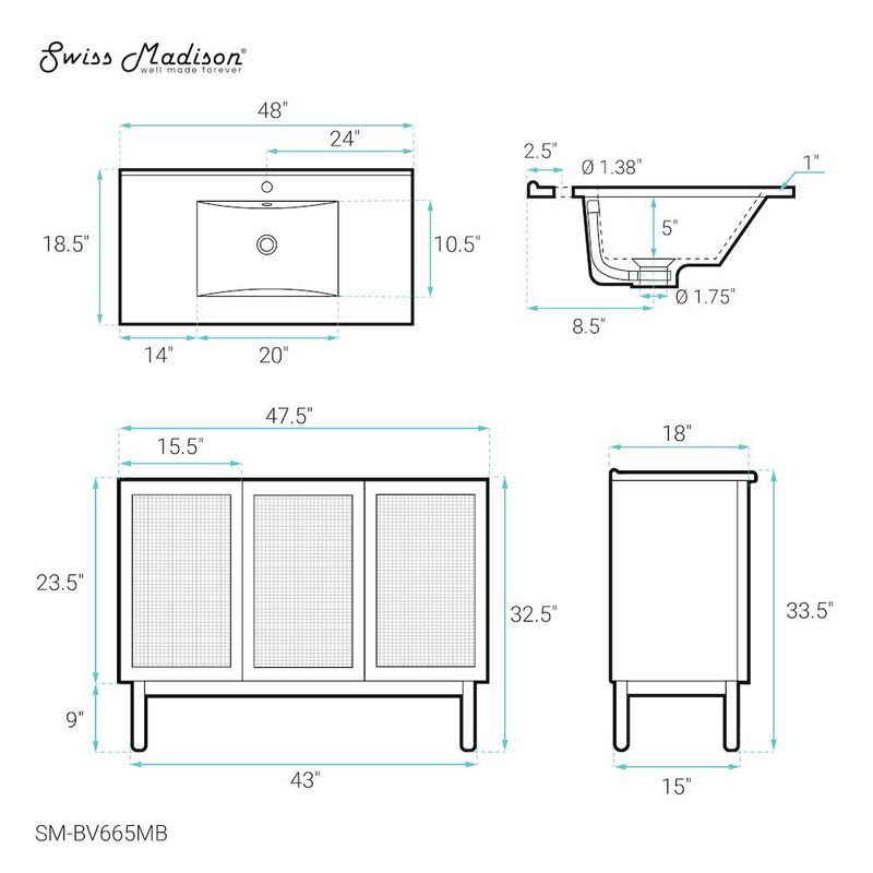 Classe 48" Freestanding Bathroom Vanity with Sink Top image number 4