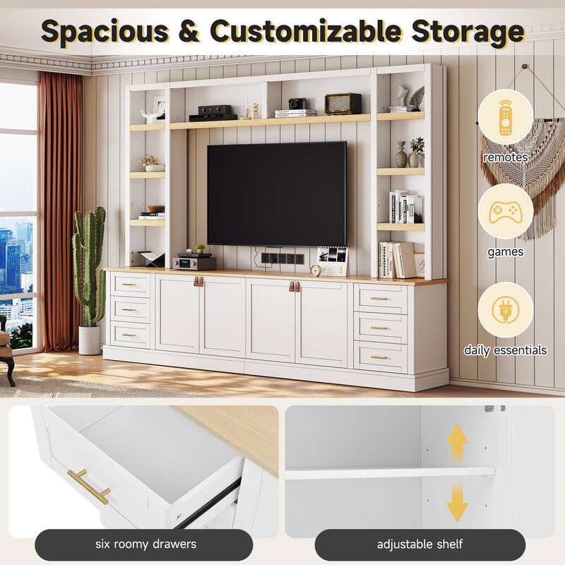 Merax Farmhouse 4-Piece Entertainment Center Wall Unit with Adjustable Shelves