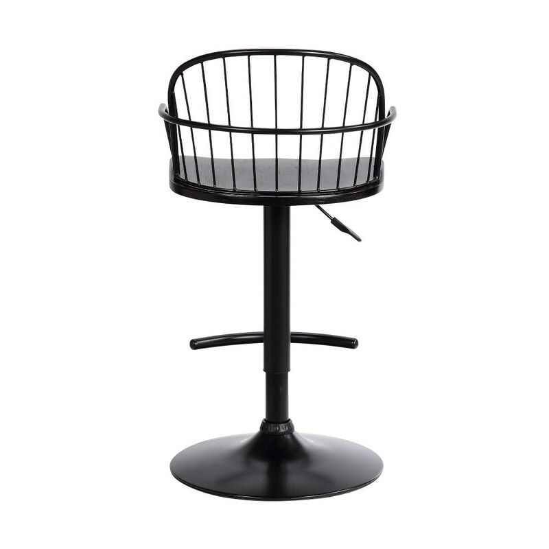 Hivvago Black Solid Wood and Iron Low Back Adjustable Height Bar Chair