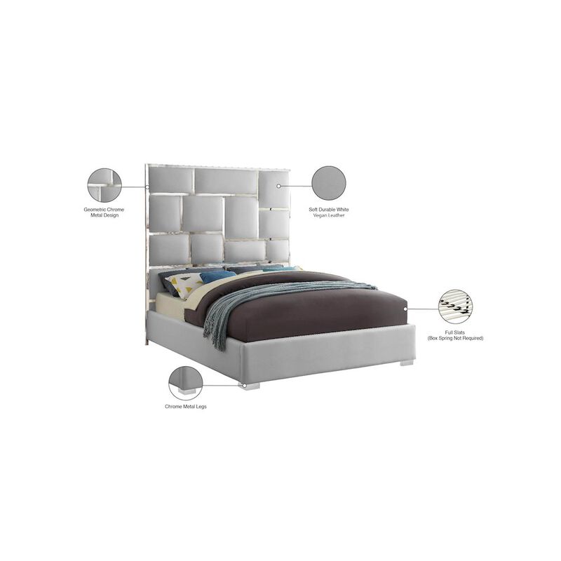 Meridian Furniture Milan White Vegan Leather Queen Bed