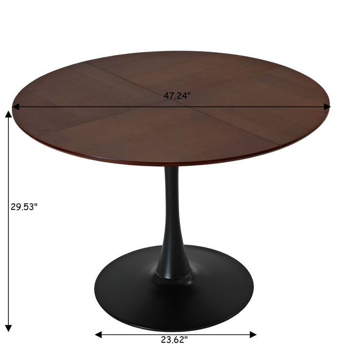 47.24"Modern Round Dining Table, Four Patchwork Tabletops with OAK Color Solid Wood Grain Table Top, Metal Base Dining Table, End Table Leisure Coffee Table