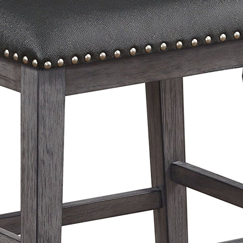 Wood & Leather CoUnter Height Stool with Nail head Trim, Set of 2, Black & Gray