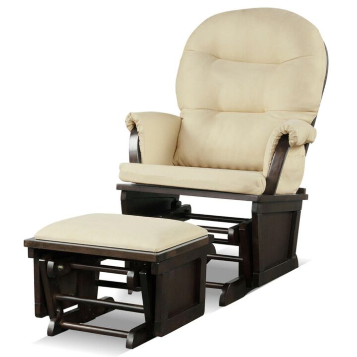 Hivvago Wood Baby Glider and Ottoman Cushion Set with Padded Armrests for Nursing
