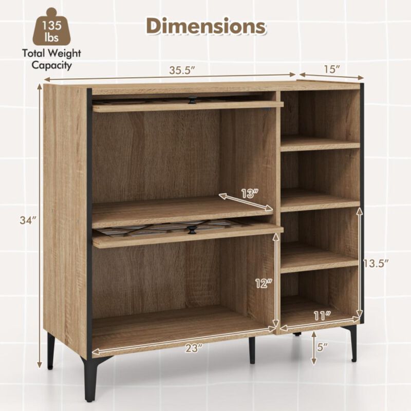 Hivvago Rustic Shoe Cabinet with Flip-up See-through Doors and Adjustable Shelves