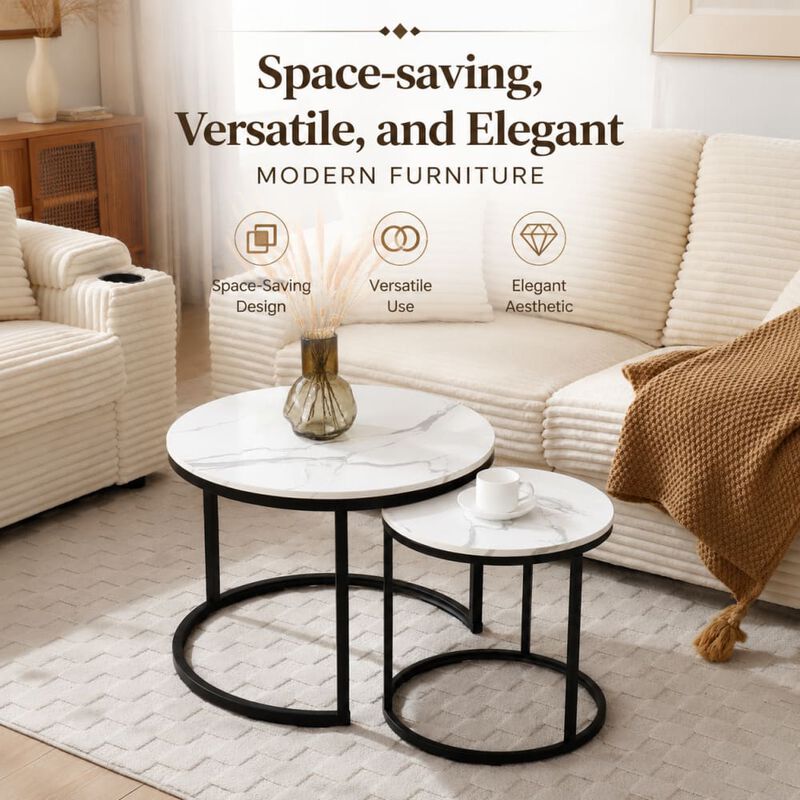 GOODSILO Set of 2 Nesting Coffee Tables Flexible Separable Combined Design for Living Room Bedroom Apartment Small Space Use as Side Table Nightstand Display Shelf image number 4
