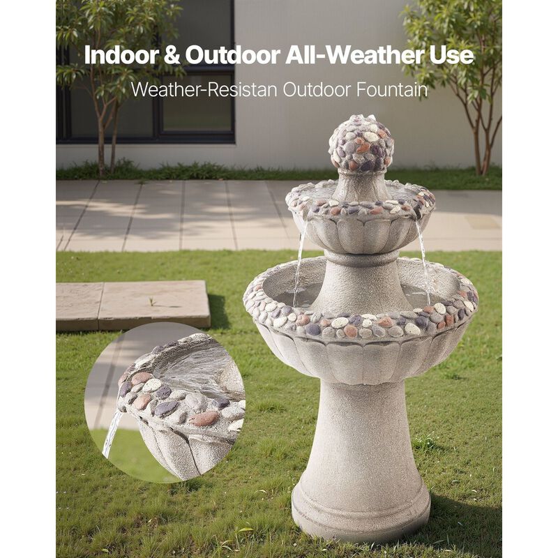 2-Tier Outdoor Water Fountain with Pump, Rock Style Garden Waterfall Fountain image number 5
