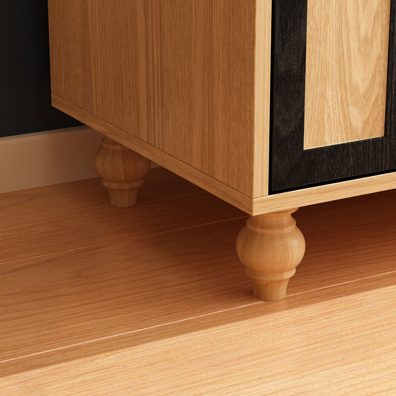 FUFU&GAGA Black and Natural Arch-Design Storage Cabinet with Dual Swing Doors (59" W x 39.3" H x 15.7" D)，Brown