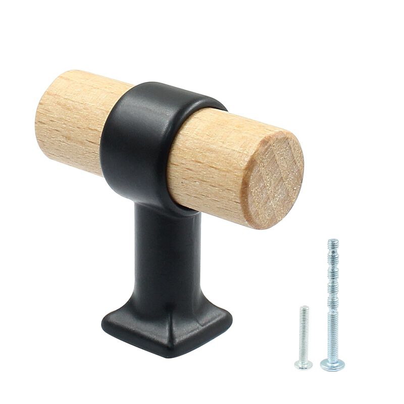 Piutouyar 4 Pack Wood Cabinet T Knobs, Single Hole Drawer Handle Knobs, 40mm/1.57"" T Bar Knob Pull Handles with Screws, Wooden
