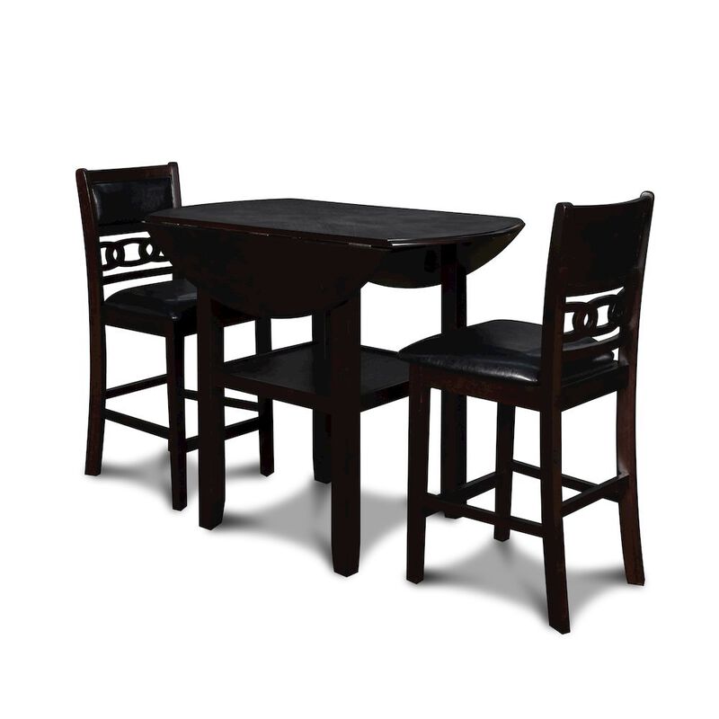 Dark Brown 3 Piece Drop Leaf Table and 2 Chairs, Small Round Dining Table Set image number 3