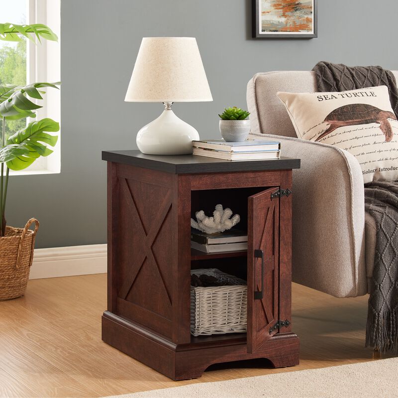 Mondawe Farmhouse Rectangular End Table, Countryside Sofa Side Table With Barn Door
