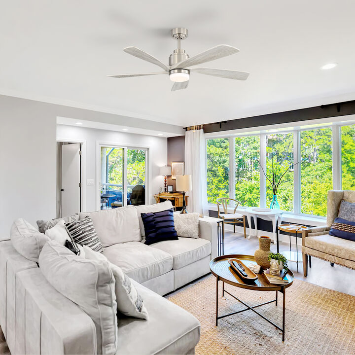 52 Inch Modern Ceiling Fan With Dimmable LED Light 5 Blades Remote Control Reversible DC Motor