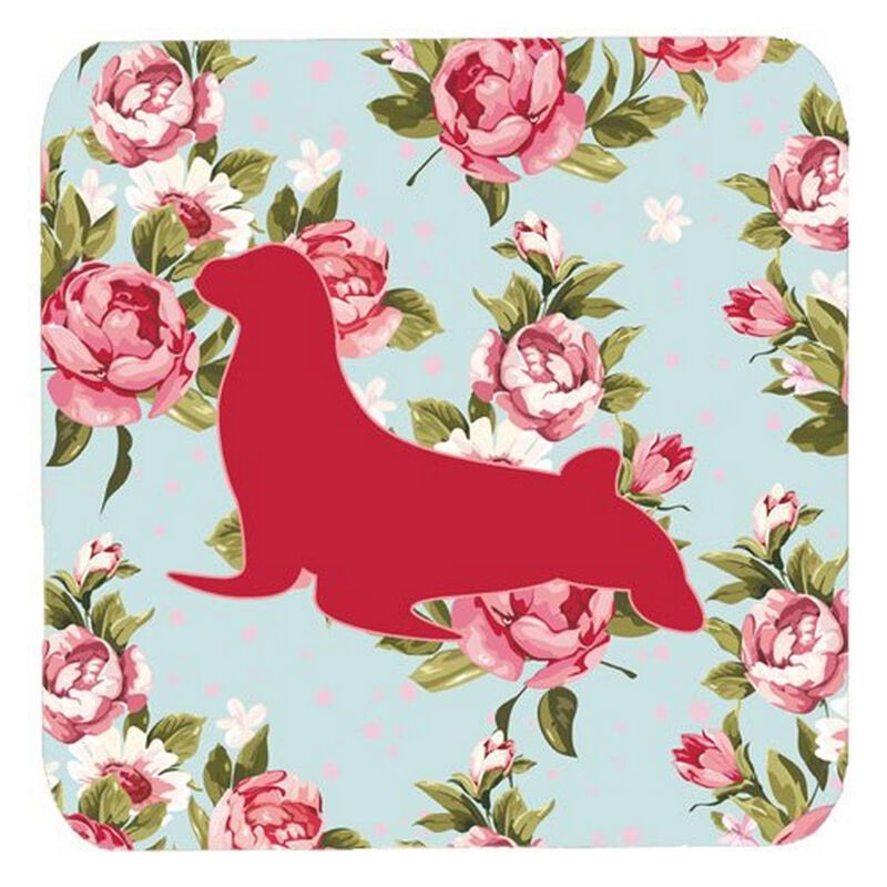 Caroline's Treasures BB1027-RS-BU-FC Seal Shabby Chic Blue Roses Foam Coasters (Set of 4), 3.5 H x 3.5 W, Multicolor