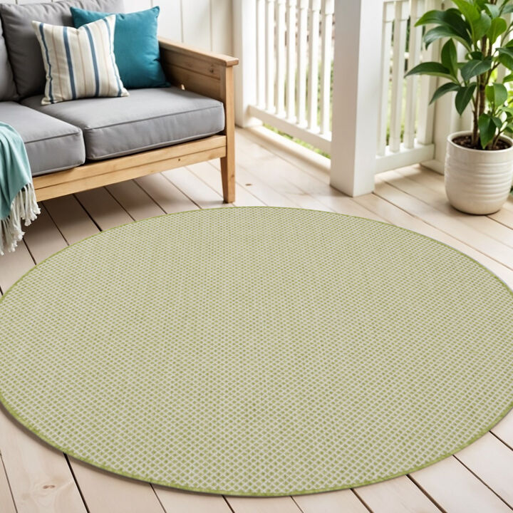 HomeRoots 5' Ivory And Green Round Geometric Indoor Outdoor Area Rug